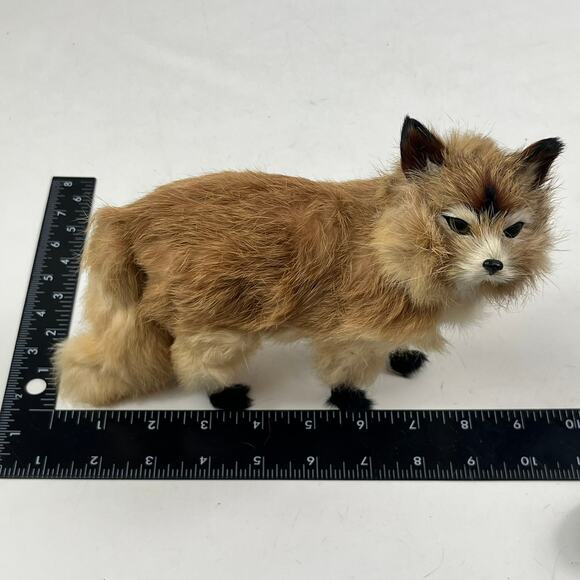 Realistic Fox Fur Covered Animal Figurine Woodland Decor Standing Fox Figure - Picture 7 of 14